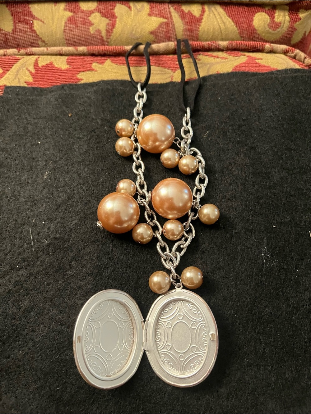 Pearl Locket Statement Necklace - Champagne Pearls